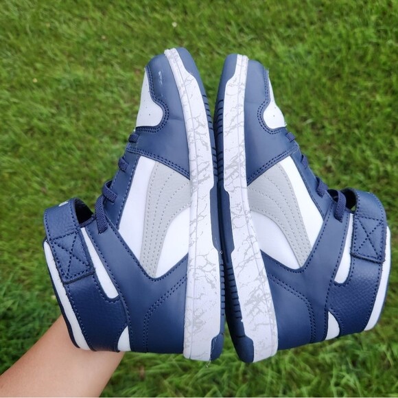 Puma Kids Rebound Blue White Layup Mid-Top Marbled Sole Sneakers Size 2 - Picture 3 of 16